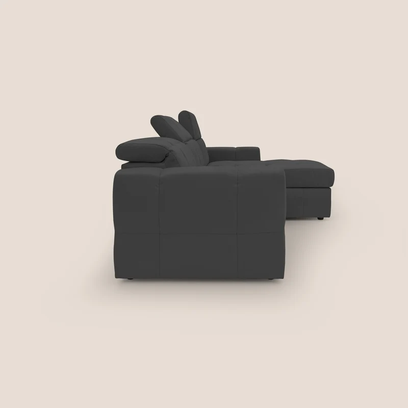 Kronos Canapé d'angle avec pouf extractible et coffre de rangement en microfibre imperméable T11 noir