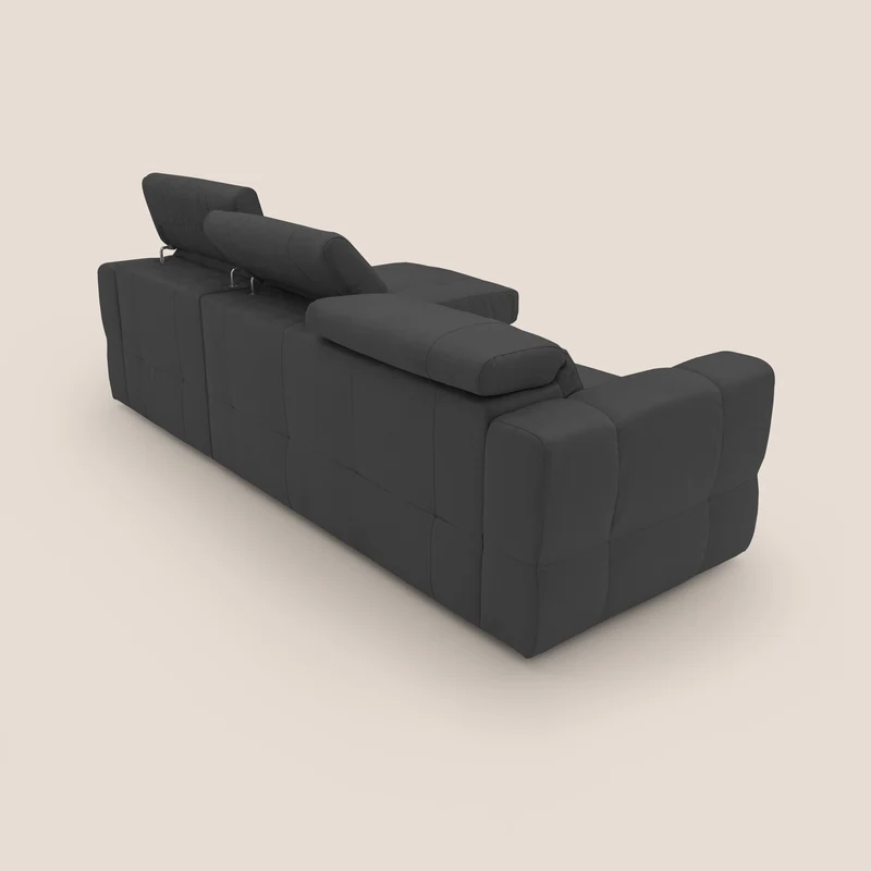 Kronos Canapé d'angle avec pouf extractible et coffre de rangement en microfibre imperméable T11 noir