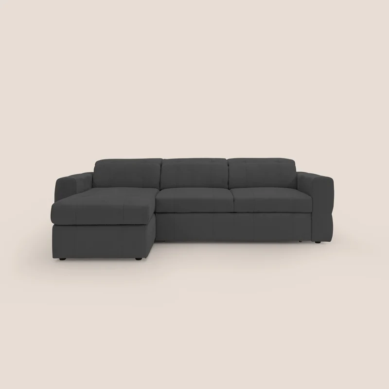 Kronos Canapé d'angle avec pouf extractible et coffre de rangement en microfibre imperméable T11 noir