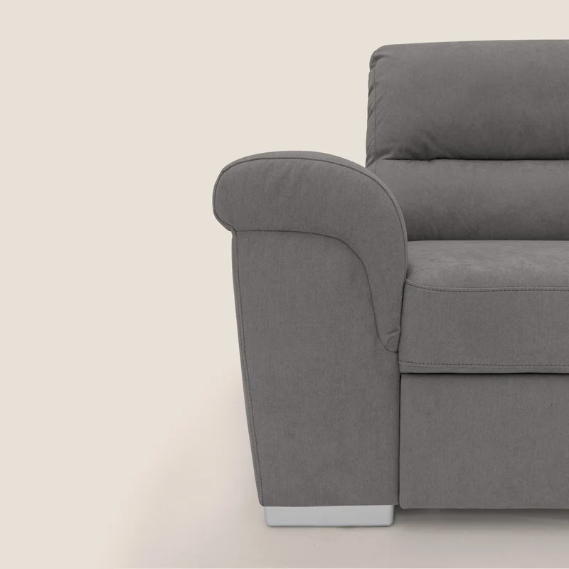 Minerva canapé d'angle avec angle et pouf extractible en tissu doux imperméable T02 gris