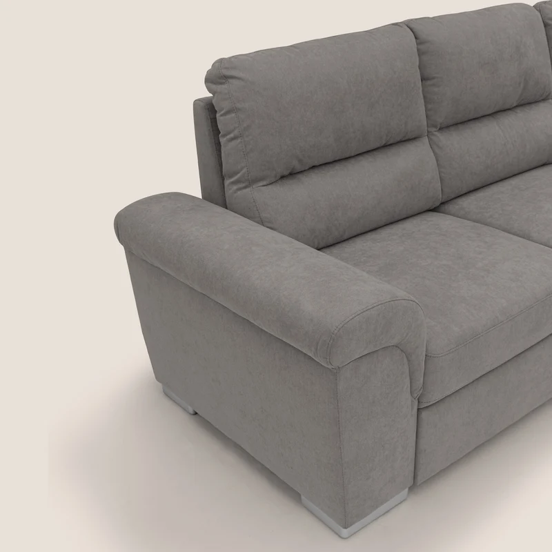 Minerva canapé d'angle avec angle et pouf extractible en tissu doux imperméable T02 gris