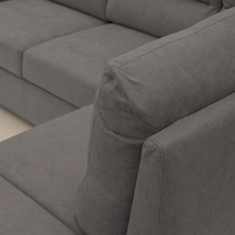 Minerva canapé d'angle avec angle et pouf extractible en tissu doux imperméable T02 gris