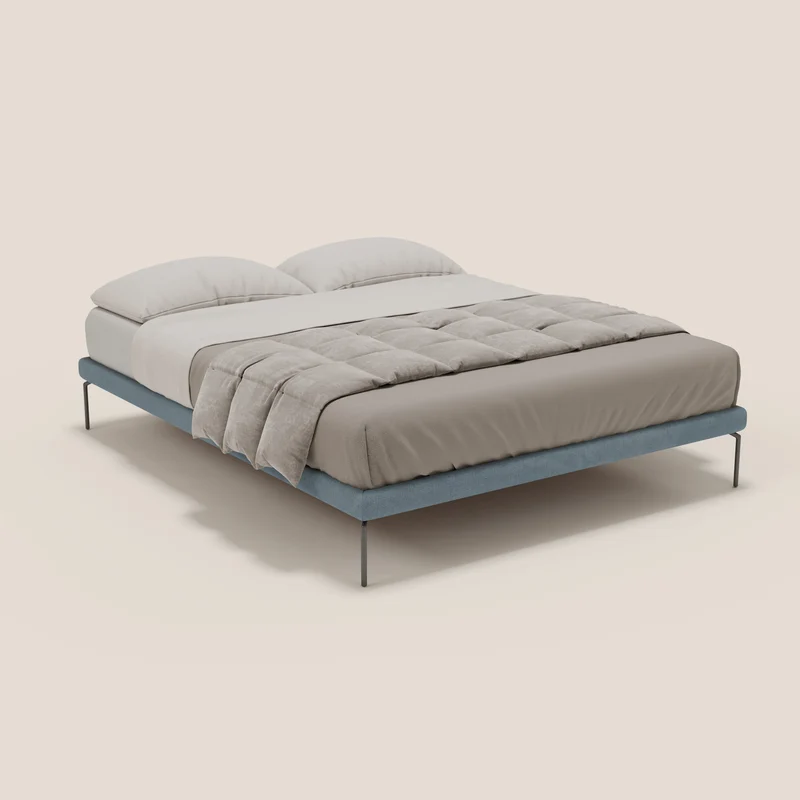 Ring sommier déhoussable avec pieds H 24cm en tissu imperméable T14 bleu gris