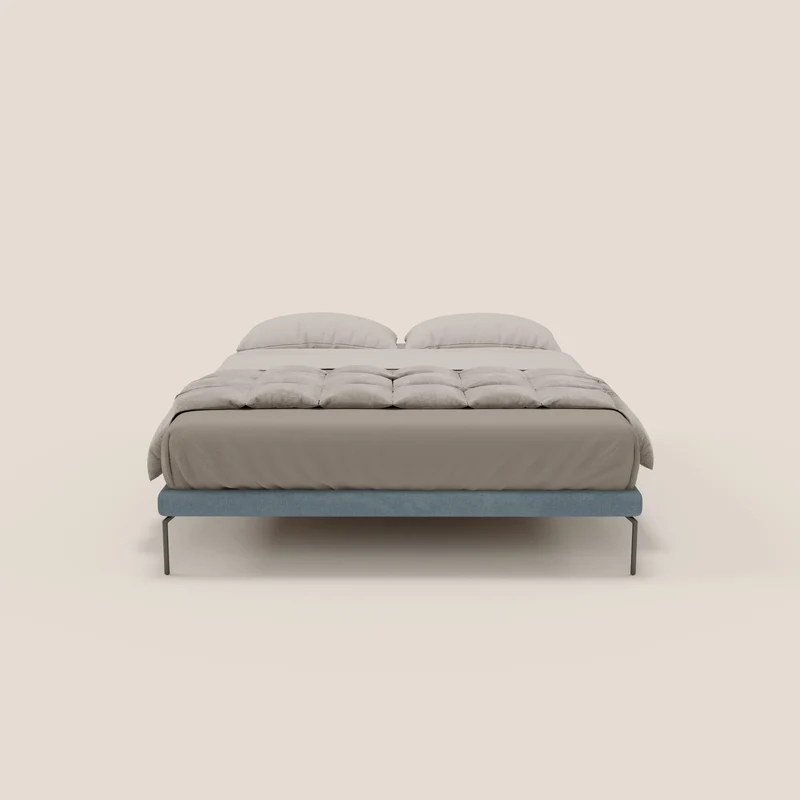 Ring sommier déhoussable avec pieds H 24cm en tissu imperméable T14 bleu gris