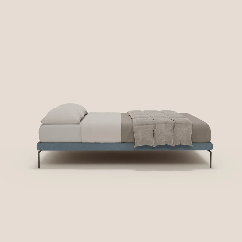 Ring sommier déhoussable avec pieds H 24cm en tissu imperméable T14 bleu gris