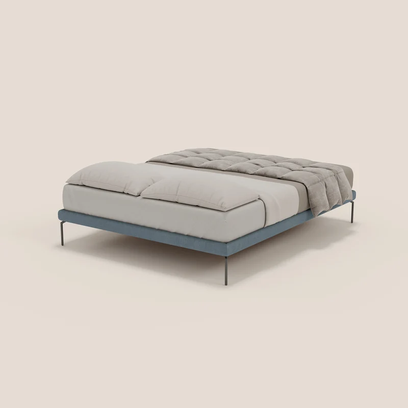 Ring sommier déhoussable avec pieds H 24cm en tissu imperméable T14 bleu gris