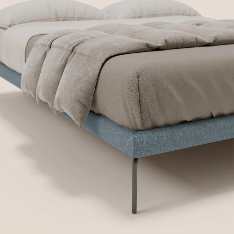 Ring sommier déhoussable avec pieds H 24cm en tissu imperméable T14 bleu gris