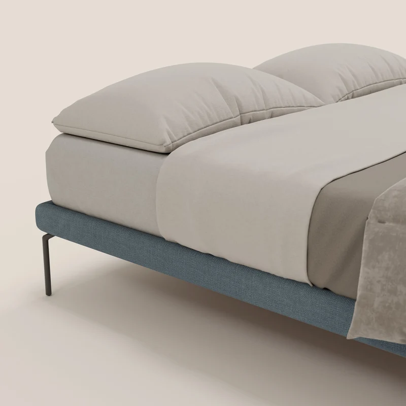 Ring sommier déhoussable avec pieds H 24cm en tissu imperméable T14 bleu gris