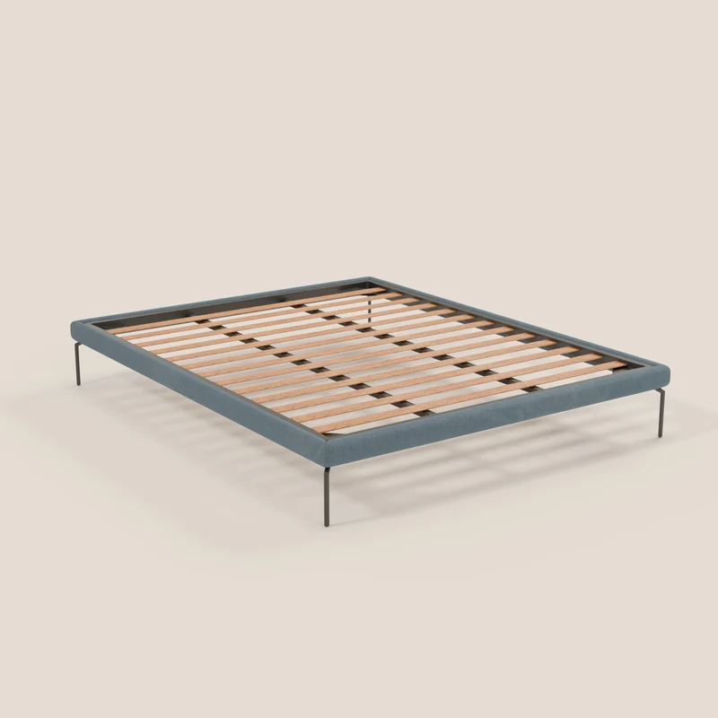 Ring sommier déhoussable avec pieds H 24cm en tissu imperméable T14 bleu gris