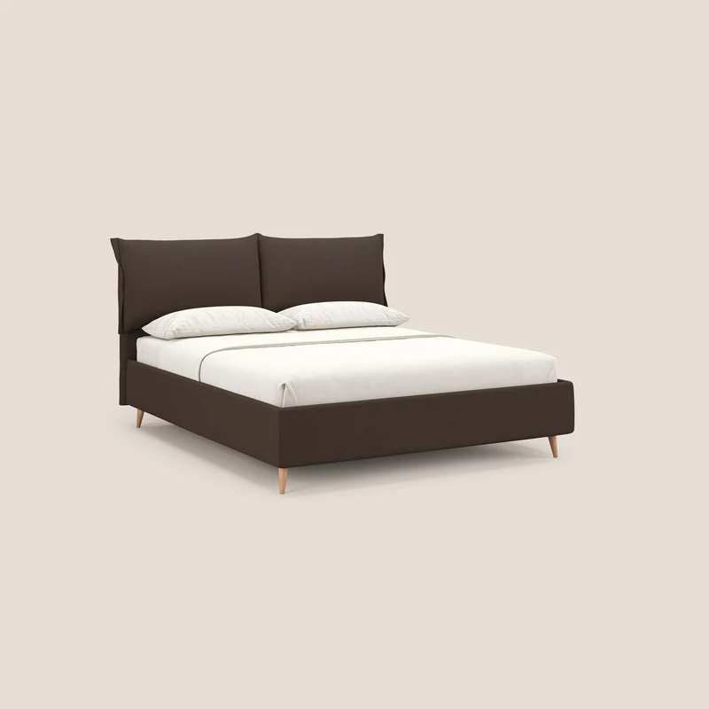 Elettra lit avec coffre de rangement déhoussable avec coussins tête de lit en tissu imperméable T13 marron