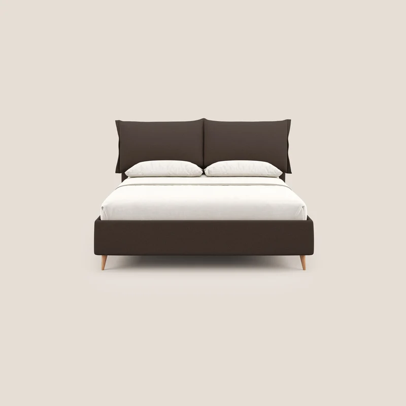 Elettra lit avec coffre de rangement déhoussable avec coussins tête de lit en tissu imperméable T13 marron