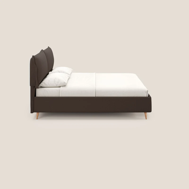 Elettra lit avec coffre de rangement déhoussable avec coussins tête de lit en tissu imperméable T13 marron