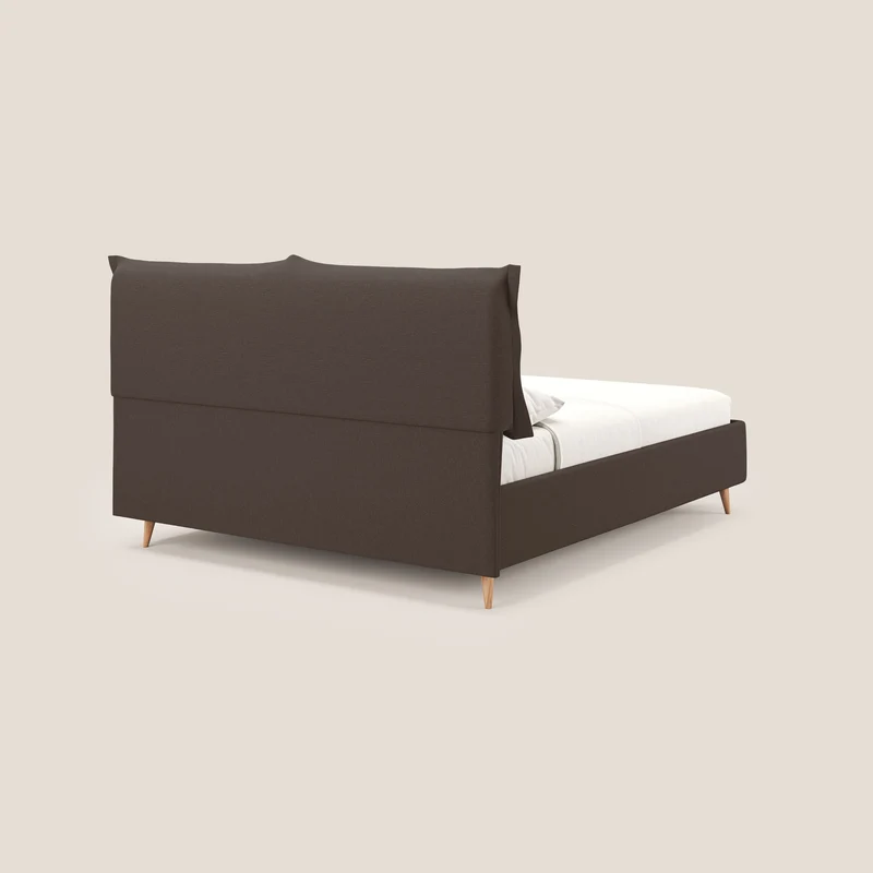 Elettra lit avec coffre de rangement déhoussable avec coussins tête de lit en tissu imperméable T13 marron