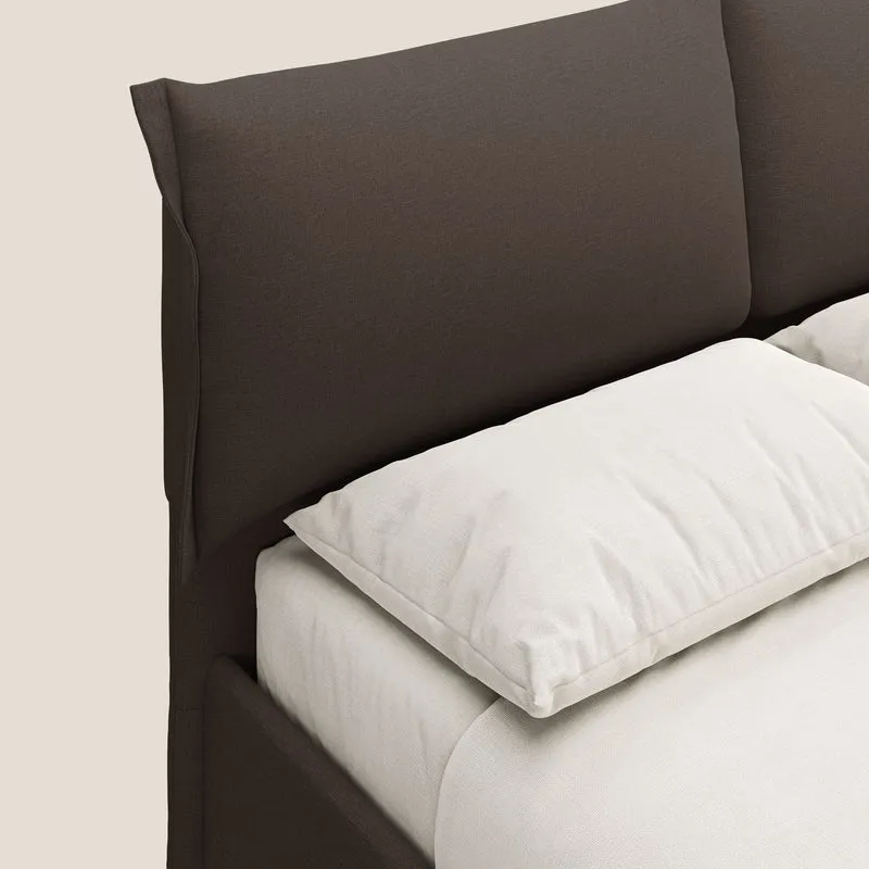 Elettra lit avec coffre de rangement déhoussable avec coussins tête de lit en tissu imperméable T13 marron