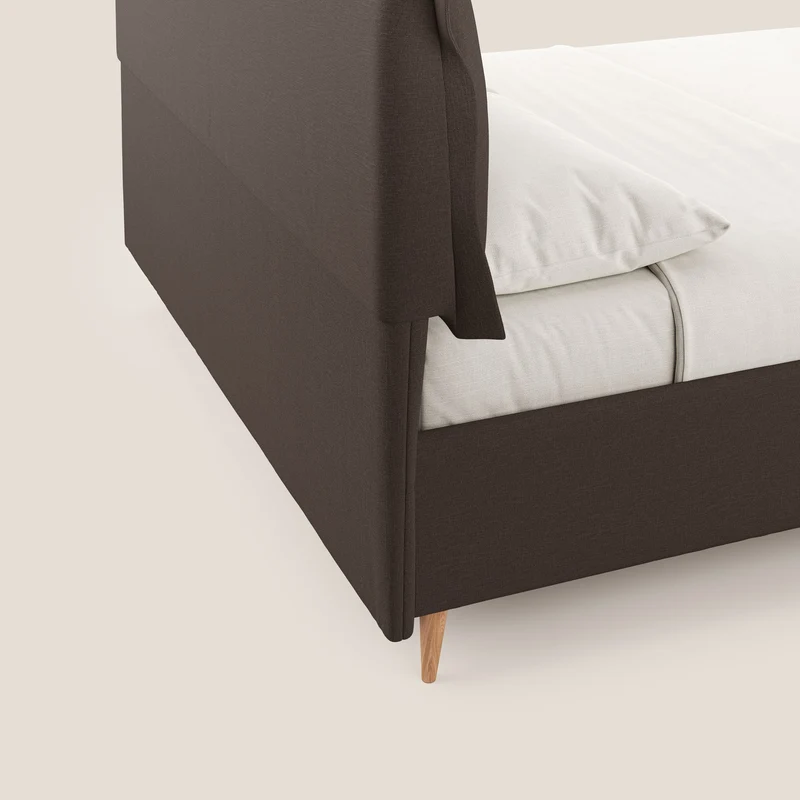 Elettra lit avec coffre de rangement déhoussable avec coussins tête de lit en tissu imperméable T13 marron