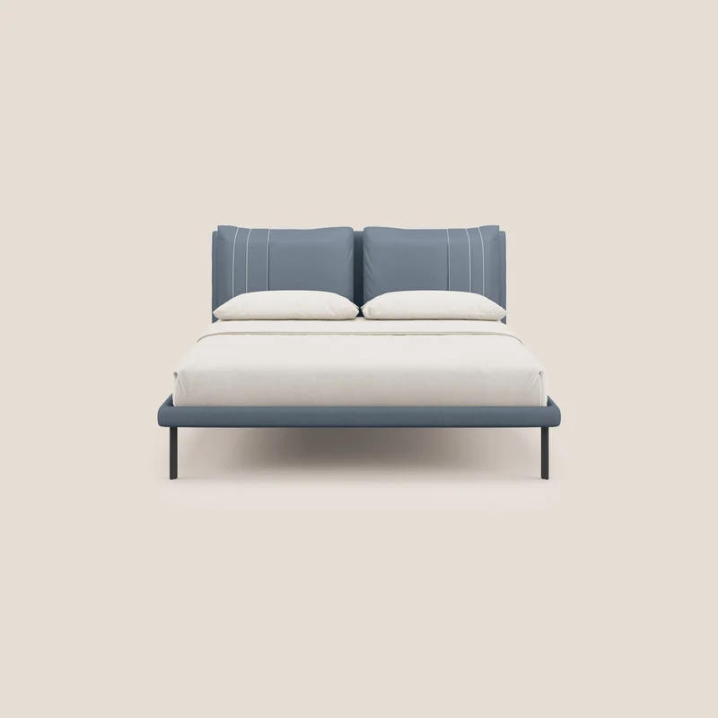 Giselle lit moderne avec coussins tête de lit réglables avec poches en microfibre imperméable T11 bleu gris