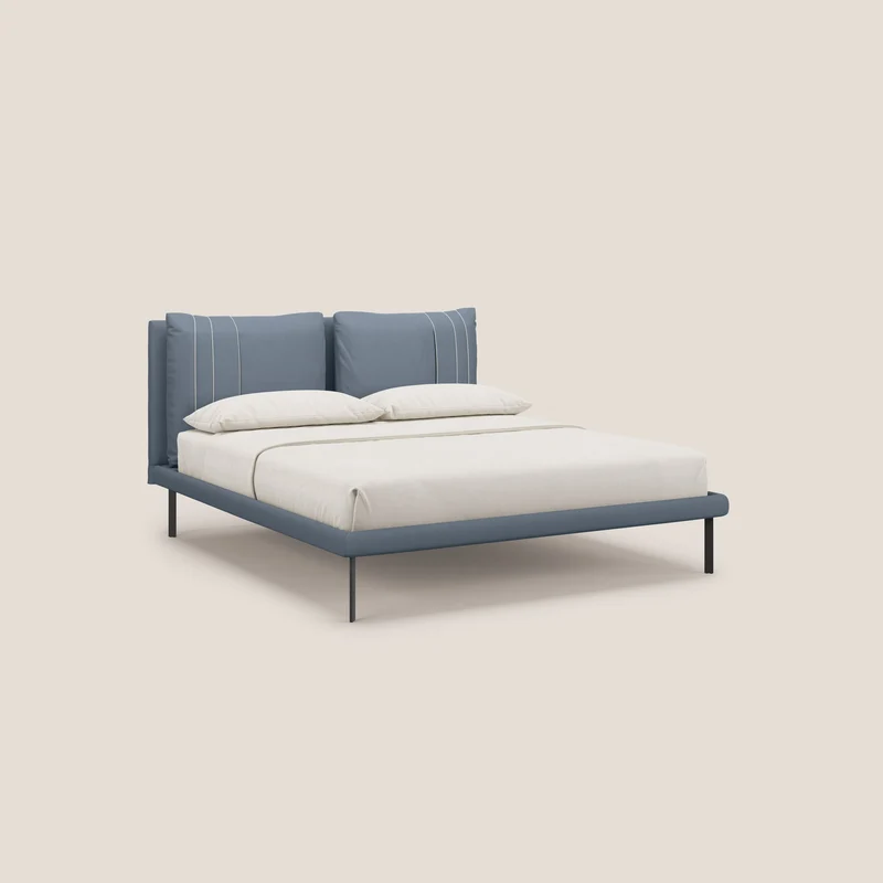 Giselle lit moderne avec coussins tête de lit réglables avec poches en microfibre imperméable T11 bleu gris