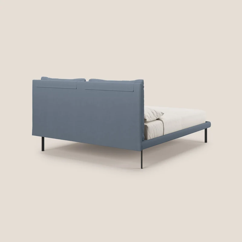 Giselle lit moderne avec coussins tête de lit réglables avec poches en microfibre imperméable T11 bleu gris