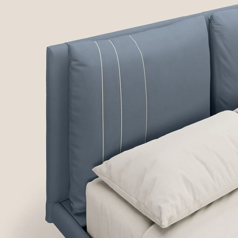 Giselle lit moderne avec coussins tête de lit réglables avec poches en microfibre imperméable T11 bleu gris
