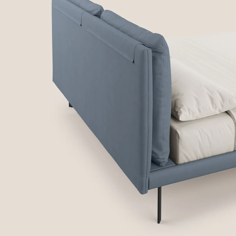 Giselle lit moderne avec coussins tête de lit réglables avec poches en microfibre imperméable T11 bleu gris