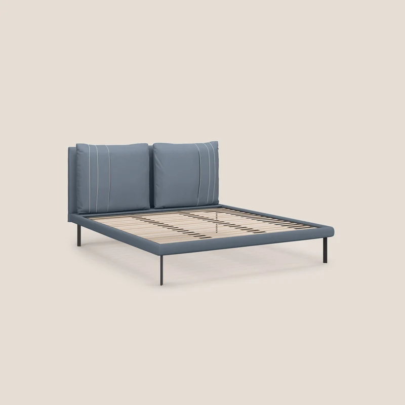 Giselle lit moderne avec coussins tête de lit réglables avec poches en microfibre imperméable T11 bleu gris