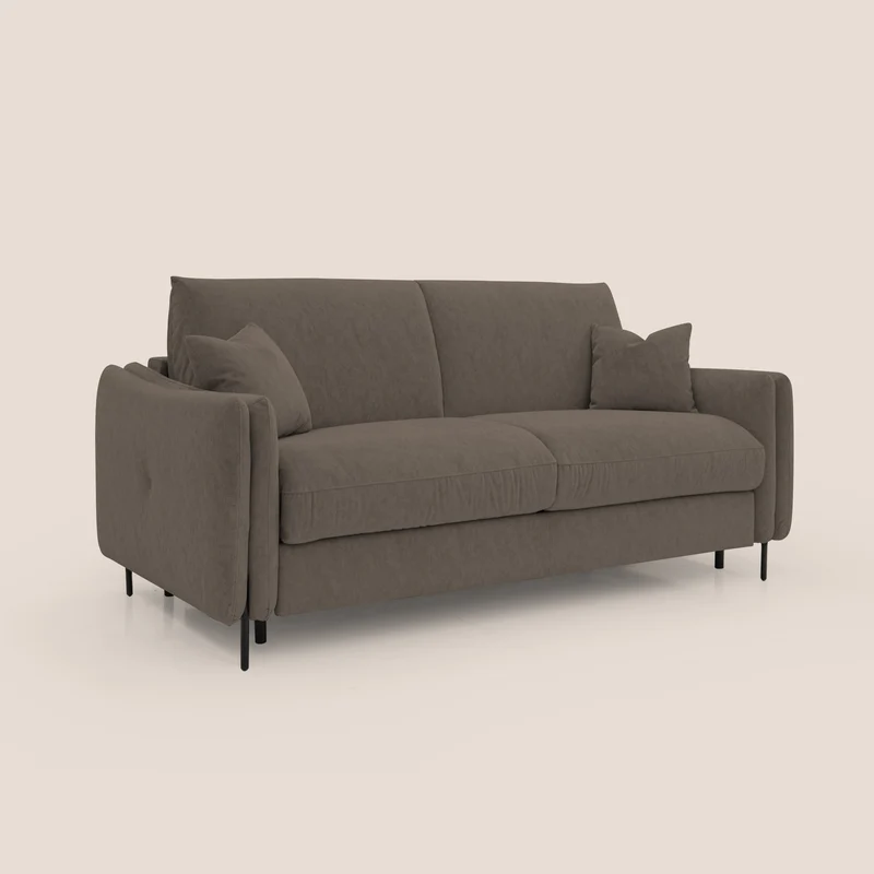Gregory canapé-lit avec matelas h18 cm en microfibre effet velours imperméable T09 marron