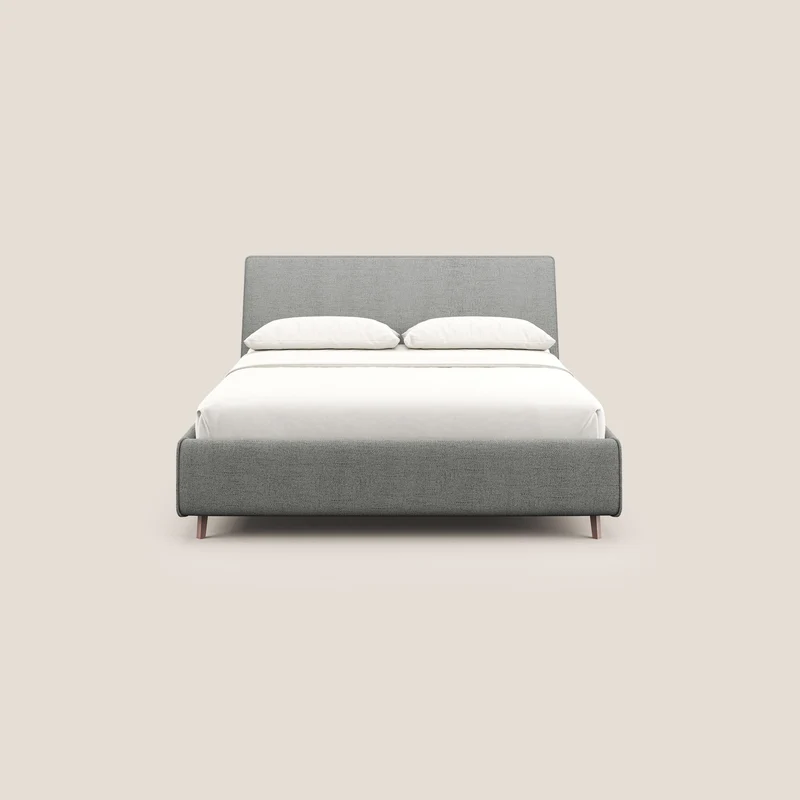 Justin lit rembourré avec coffre et déhoussable en tissu flammé imperméable T03 gris clair
