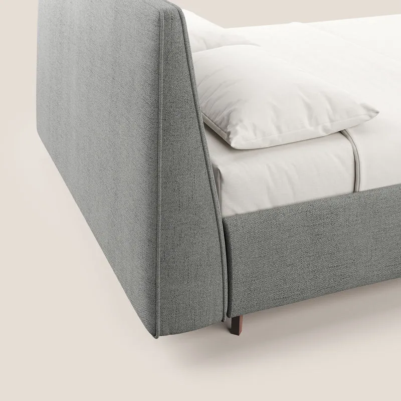 Justin lit rembourré avec coffre et déhoussable en tissu flammé imperméable T03 gris clair