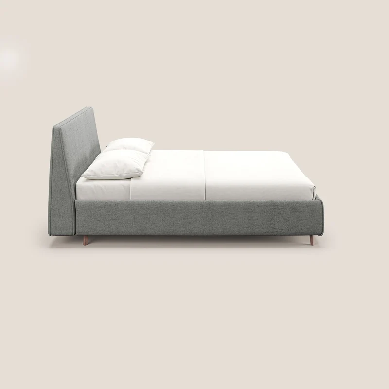 Justin lit rembourré avec coffre et déhoussable en tissu flammé imperméable T03 gris clair