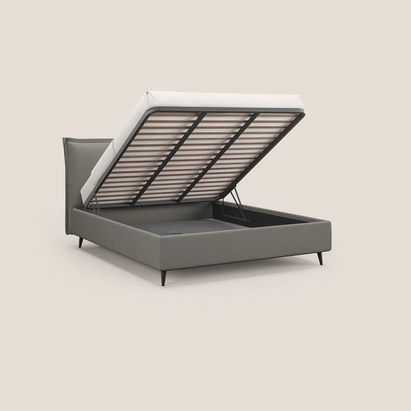 Hans lit rembourré avec coffre au style minimaliste en tissu imperméable T19 beige