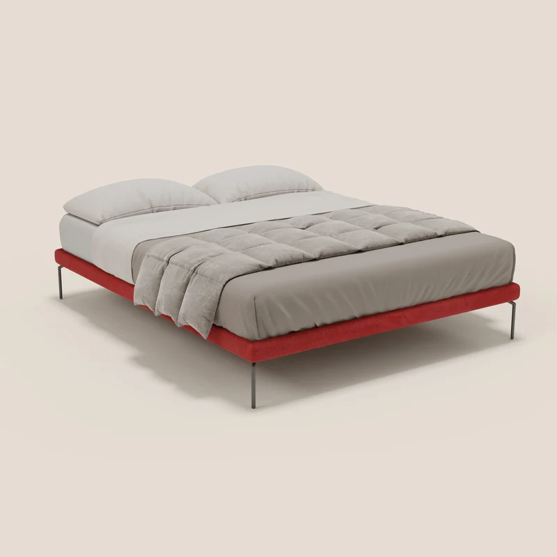 Ring sommier déhoussable avec pieds H 24cm en tissu imperméable T14 rouge