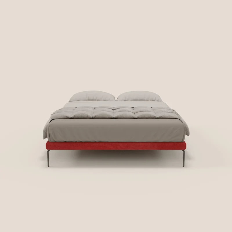 Ring sommier déhoussable avec pieds H 24cm en tissu imperméable T14 rouge