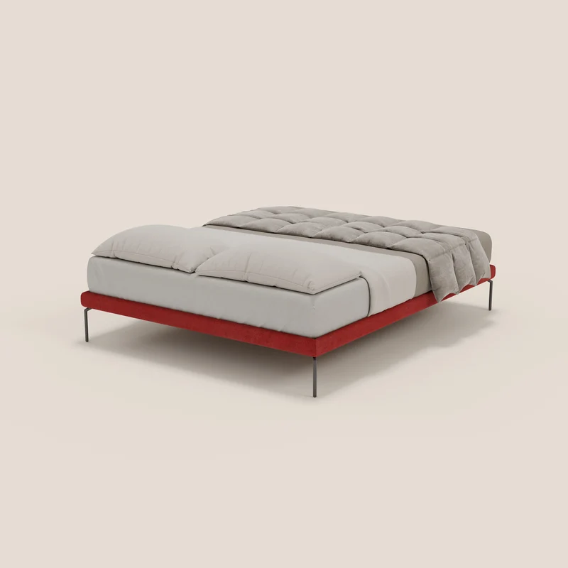 Ring sommier déhoussable avec pieds H 24cm en tissu imperméable T14 rouge
