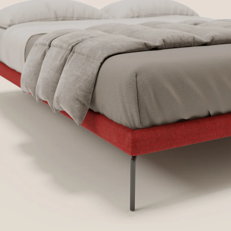 Ring sommier déhoussable avec pieds H 24cm en tissu imperméable T14 rouge