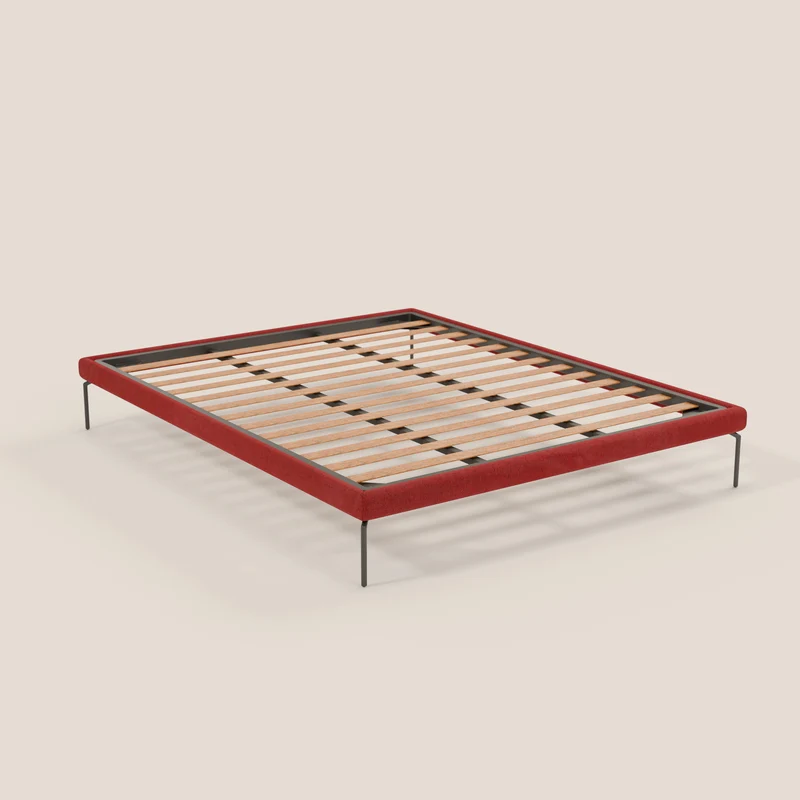 Ring sommier déhoussable avec pieds H 24cm en tissu imperméable T14 rouge