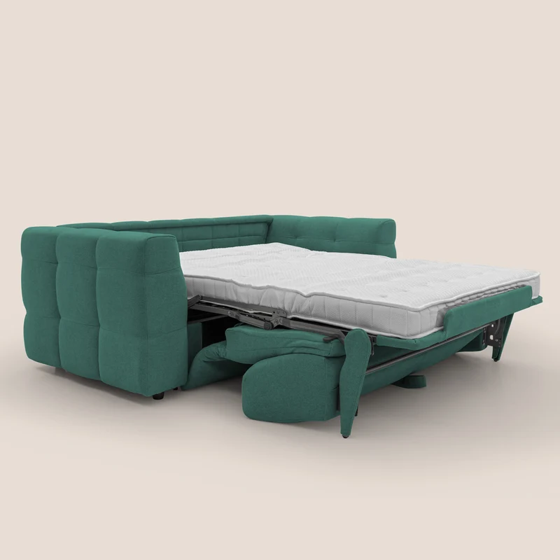 Tender Canapé convertible avec matelas H14 cm en bouclette imperméable T07 vert