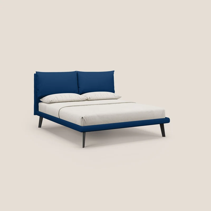 Astrid lit rembourré avec pieds en bois en microfibre détachable T11 bleu