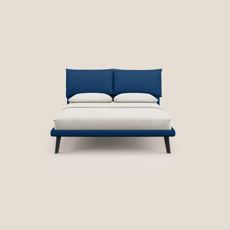 Astrid lit rembourré avec pieds en bois en microfibre détachable T11 bleu