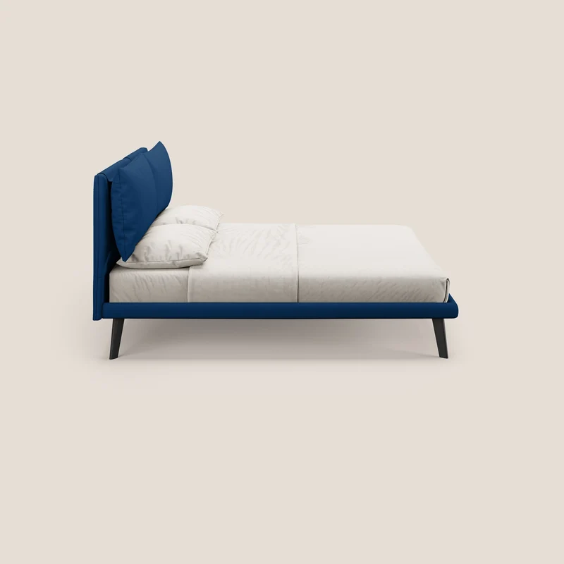 Astrid lit rembourré avec pieds en bois en microfibre détachable T11 bleu