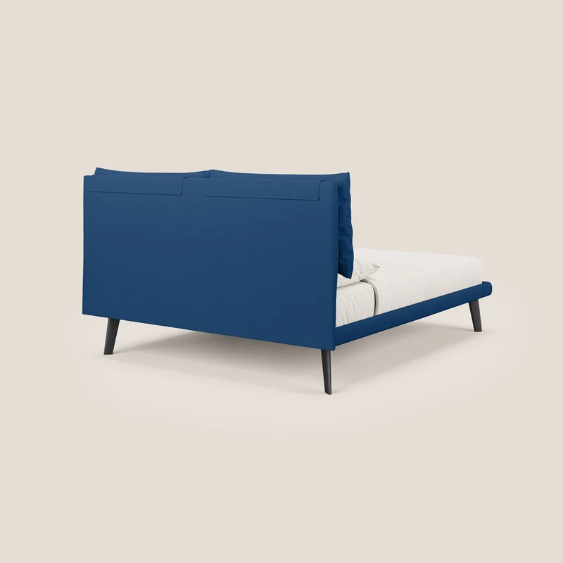 Astrid lit rembourré avec pieds en bois en microfibre détachable T11 bleu