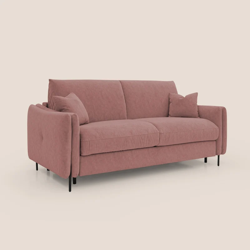 Gregory Canapé-lit avec matelas h18 cm en microfibre effet velours imperméable T09 saumon