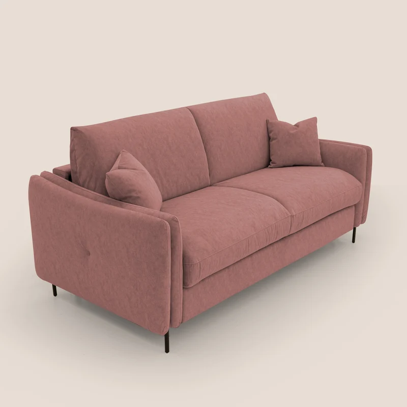 Gregory Canapé-lit avec matelas h18 cm en microfibre effet velours imperméable T09 saumon