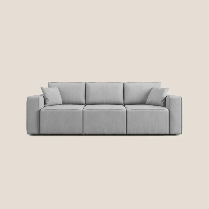 Morfeo Canapé avec 3 assises extractibles en tissu doux imperméable T02 gris clair