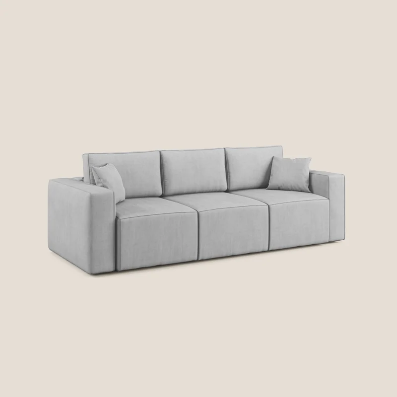 Morfeo Canapé avec 3 assises extractibles en tissu doux imperméable T02 gris clair