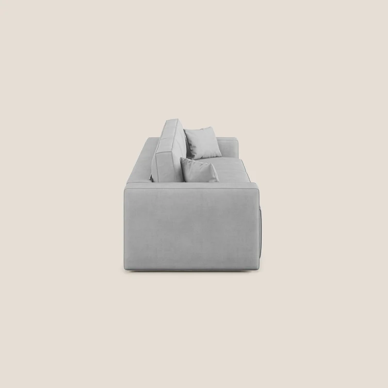 Morfeo Canapé avec 3 assises extractibles en tissu doux imperméable T02 gris clair