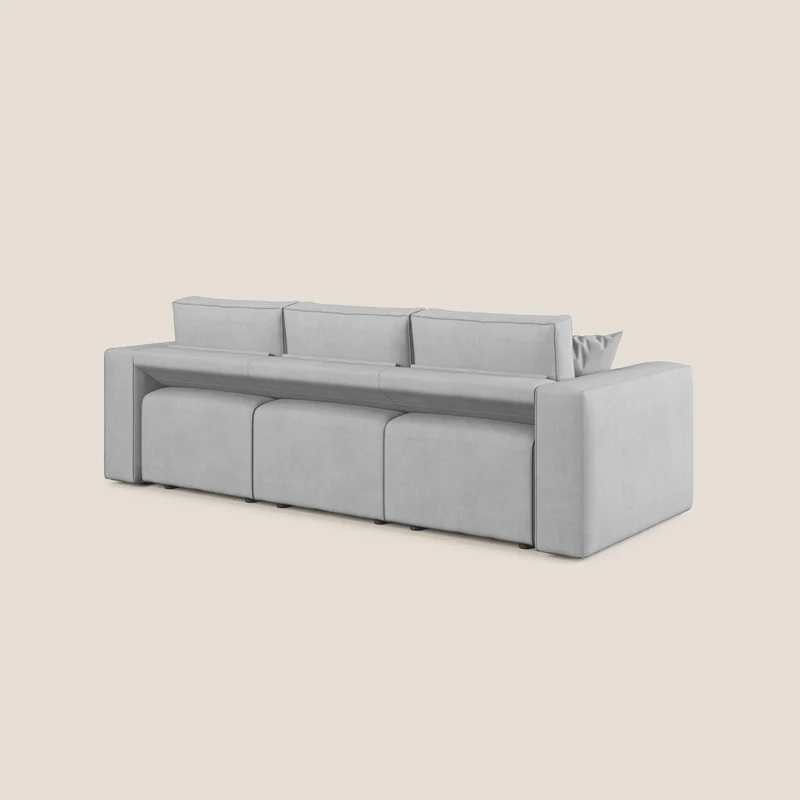 Morfeo Canapé avec 3 assises extractibles en tissu doux imperméable T02 gris clair