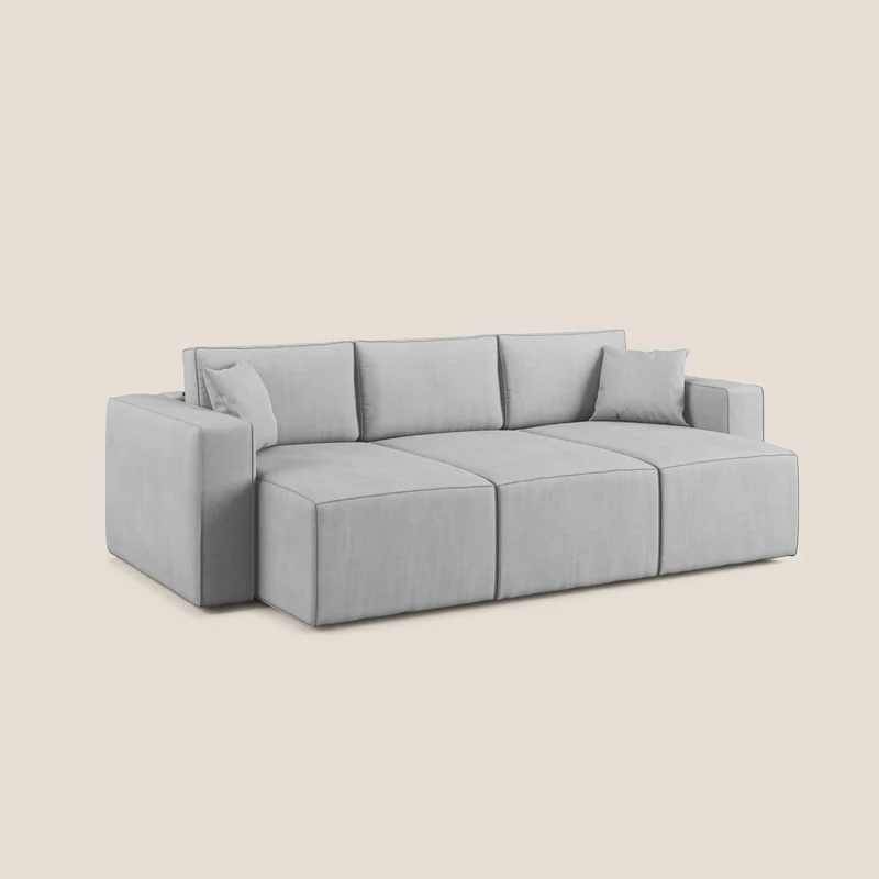 Morfeo Canapé avec 3 assises extractibles en tissu doux imperméable T02 gris clair
