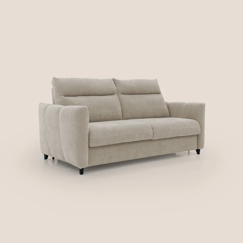 Peonia canapé convertible scandinave avec matelas H 18cm et dossier haut en bouclette imperméable T07 beige