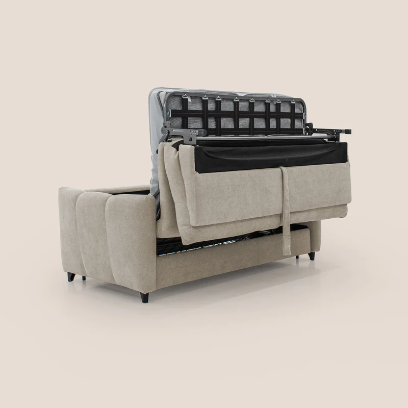 Peonia canapé convertible scandinave avec matelas H 18cm et dossier haut en bouclette imperméable T07 beige