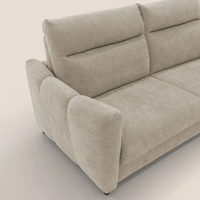 Peonia canapé convertible scandinave avec matelas H 18cm et dossier haut en bouclette imperméable T07 beige